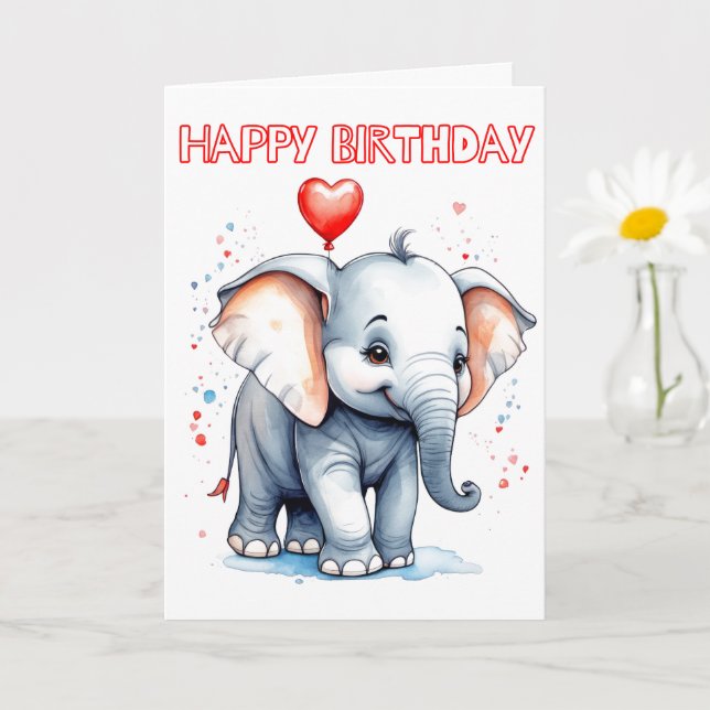 Niedlicher kleiner Elefant Happy Birthday Karte (Kleine Pflanze)