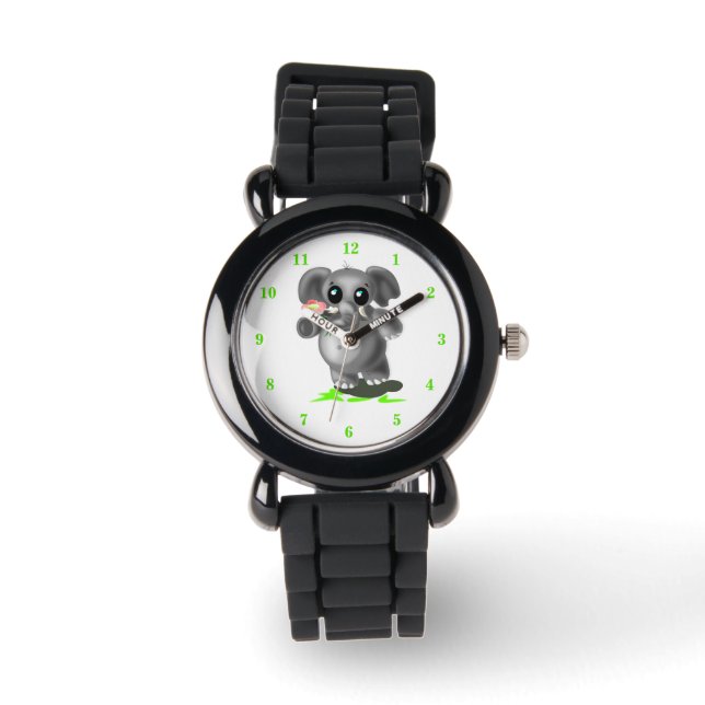 Niedlicher kleiner Elefant mit Blume - Liebe Armbanduhr (Vorderseite)