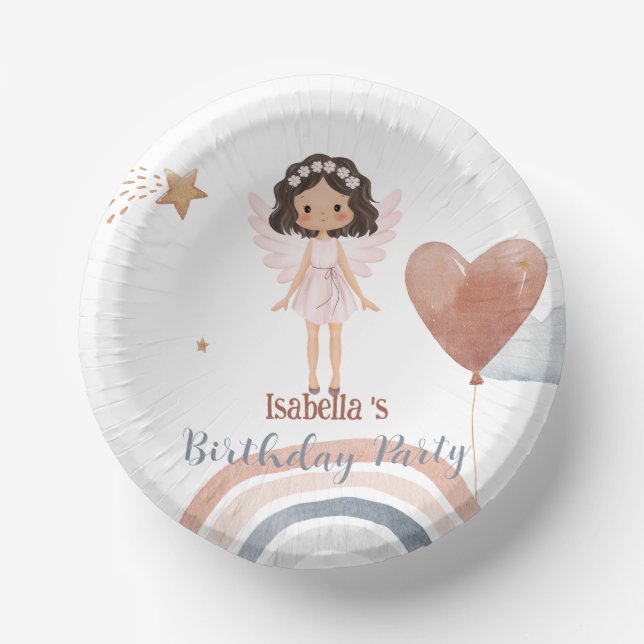 Niedlicher Kleiner Engel afro Girls Balloon Geburt Pappteller (Vorderseite)