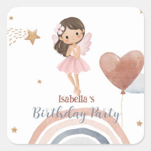 Niedlicher Kleiner Engel afro Girls Balloon Geburt Quadratischer Aufkleber