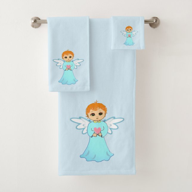 Niedlicher Kleiner Engel auf Light Blue Badhandtuch Set (Insitu)