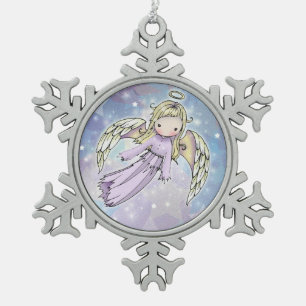 Niedlicher Kleiner Engel in den Sternen Schneeflocken Zinn-Ornament