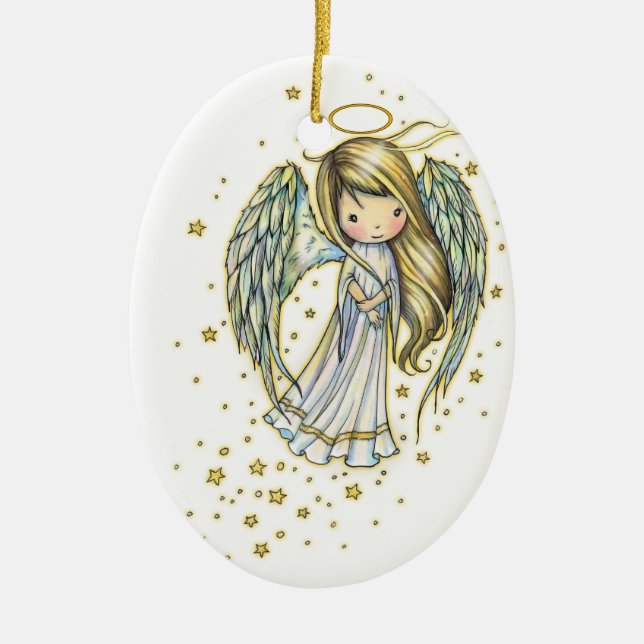 Niedlicher Kleiner Engel in der Sternenfantasy Kun Keramikornament (Vorne)