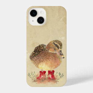 Niedlicher kleiner Entenvogel in roten Gummistiefe iPhone 14 Hülle