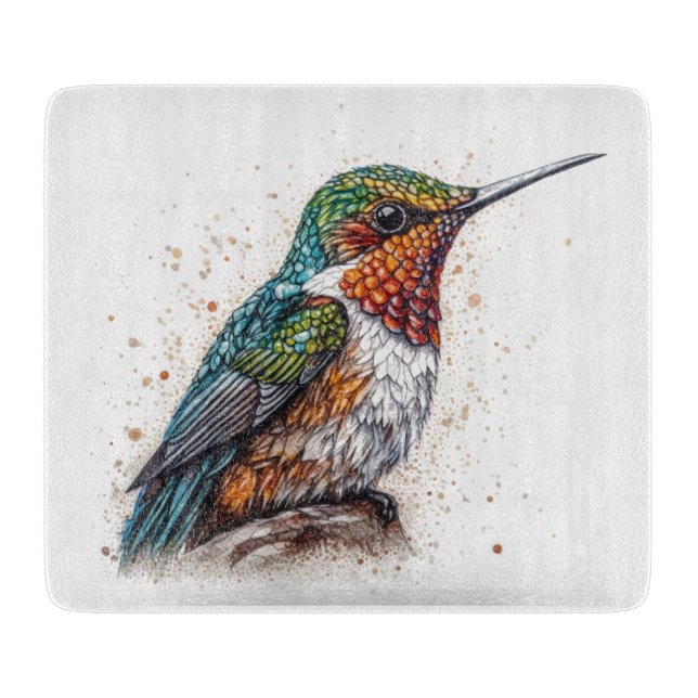 Niedlicher kleiner, farbiger Kolibri in Wasserfarb Schneidebrett (Vorderseite)