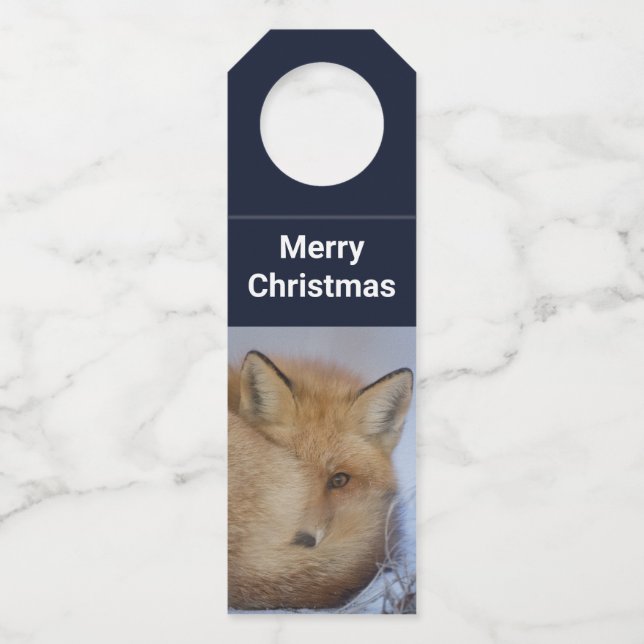 Niedlicher kleiner Fox knurrte Foto Weihnachten Flaschenanhänger (Vorderseite)
