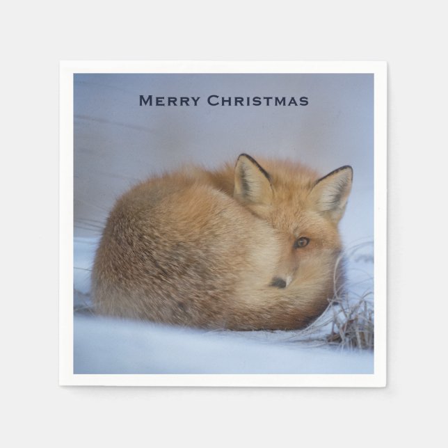 Niedlicher kleiner Fox knurrte Foto Weihnachten Serviette (Vorderseite)