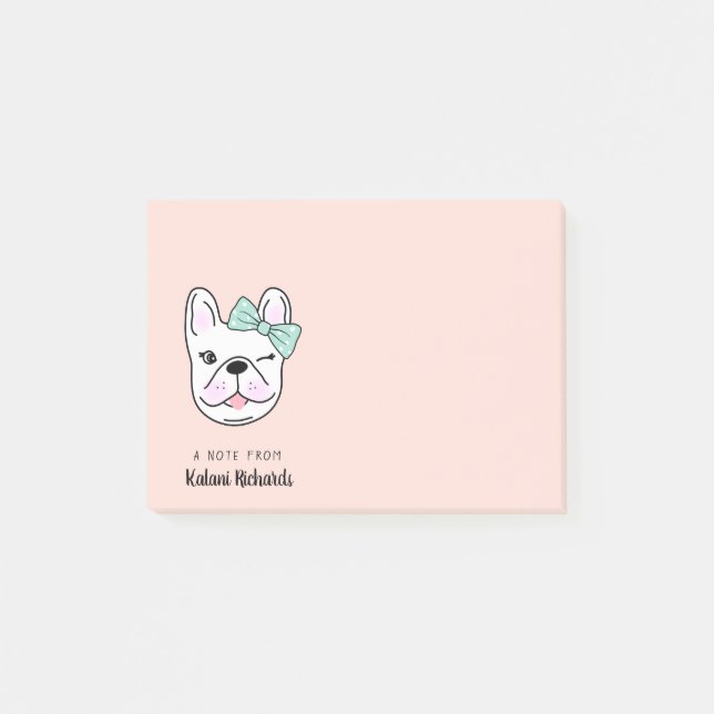 Niedlicher kleiner französischer Bulldog| Pfirsich Post-it Klebezettel (Vorderseite)