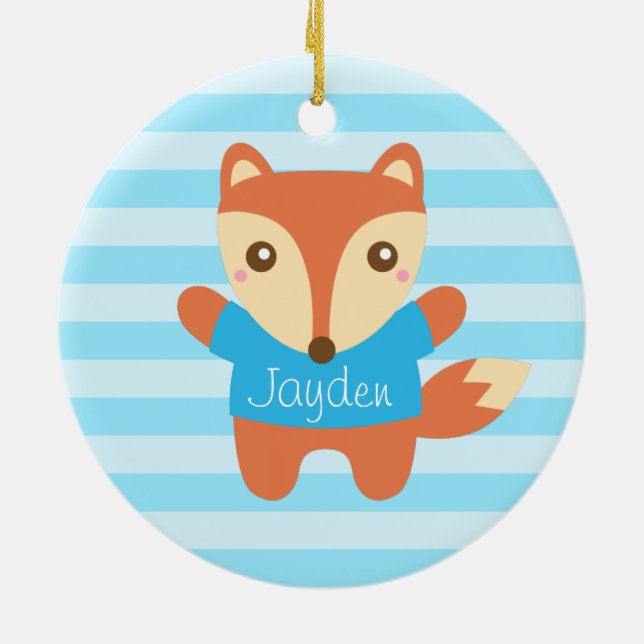 Niedlicher kleiner Fuchs im Blau, für Kinder Keramik Ornament (Hinten)