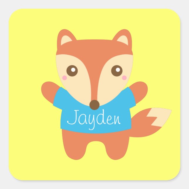 Niedlicher kleiner Fuchs in blau, für Kinder Quadratischer Aufkleber (Vorderseite)