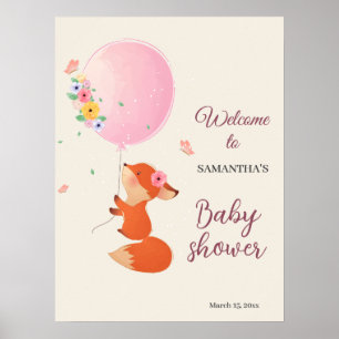 Niedlicher kleiner Fuchs mit Ballon Begrüßungspake Poster