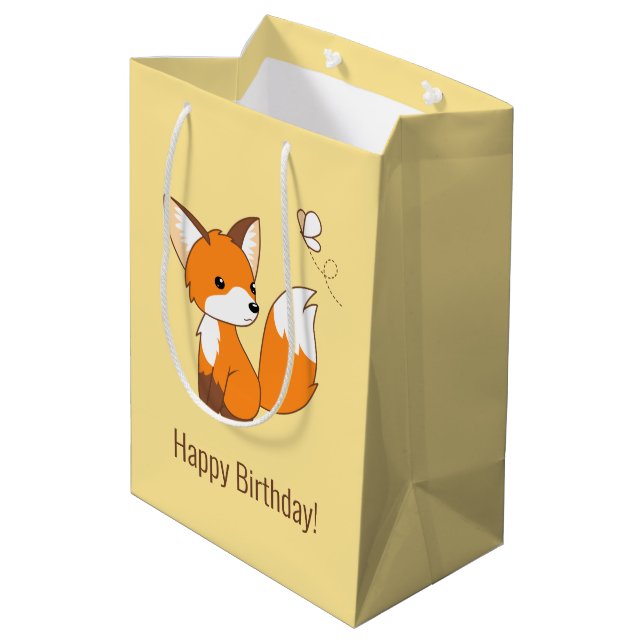 Niedlicher kleiner Fuchs sieht Butterfly Geburtsta Mittlere Geschenktüte (Rückseite Schrägansicht)