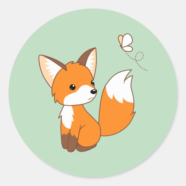 Niedlicher kleiner Fuchs sieht Schmetterling auf G Runder Aufkleber (Vorderseite)