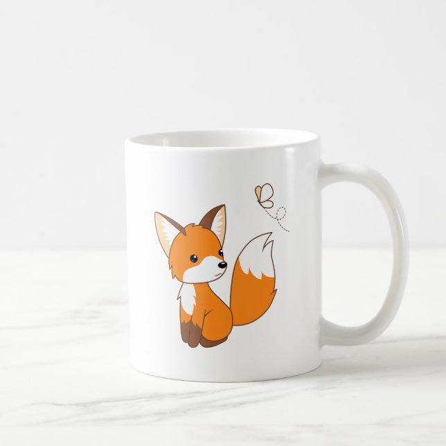 Niedlicher kleiner Fuchs sieht Schmetterling-Kaffe Kaffeetasse (Rechts)