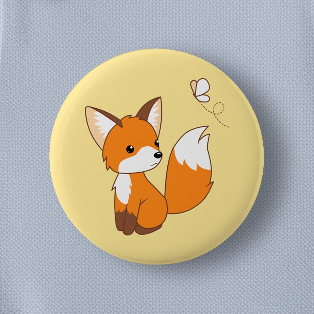 Niedlicher kleiner Fuchs sieht Schmetterling zu Button (Von Creator hochgeladen)