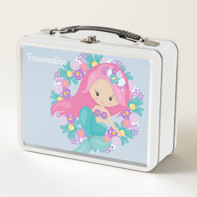 Niedlicher kleiner Girl Ocean Mermaid Personalisie Metall Brotdose (Vorderseite)