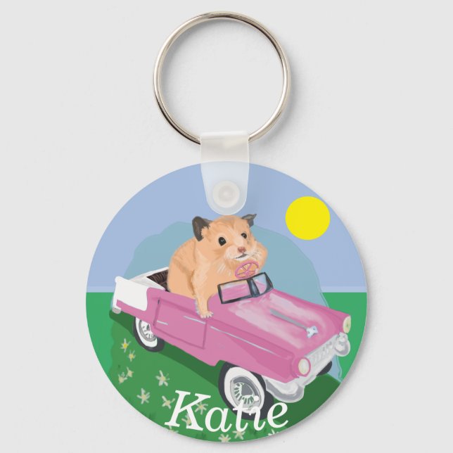 Niedlicher kleiner Hamster Fahren mit einem rosa A Schlüsselanhänger (Vorderseite)