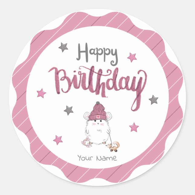 Niedlicher kleiner Hamster Happy Birthday Runder Aufkleber (Vorderseite)