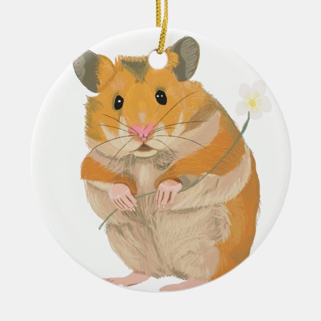 Niedlicher kleiner Hamster mit Blume Keramik Ornament (Vorne)