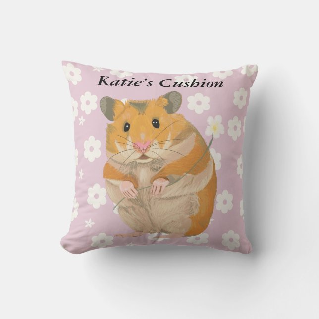 Niedlicher kleiner Hamster mit Blume Kissen (Vorderseite)