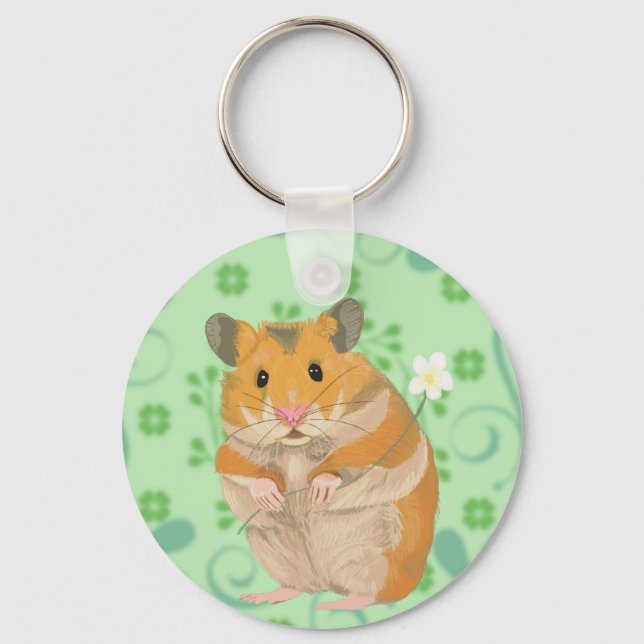 Niedlicher kleiner Hamster mit Blume Schlüsselanhänger (Vorderseite)