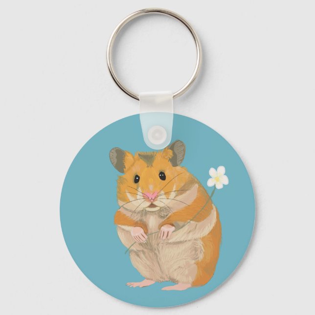 Niedlicher kleiner Hamster mit Blume Schlüsselanhänger (Vorderseite)