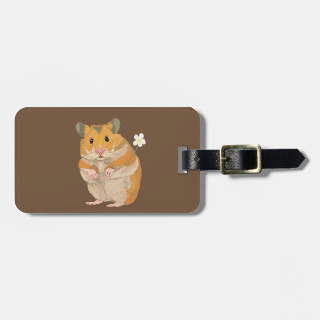 Niedlicher kleiner Hamster mit einer Blume Gepäckanhänger (Vorderseite horizontal)