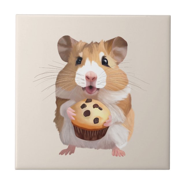 Niedlicher kleiner Hamster mit Muffin Fliese (Vorderseite)