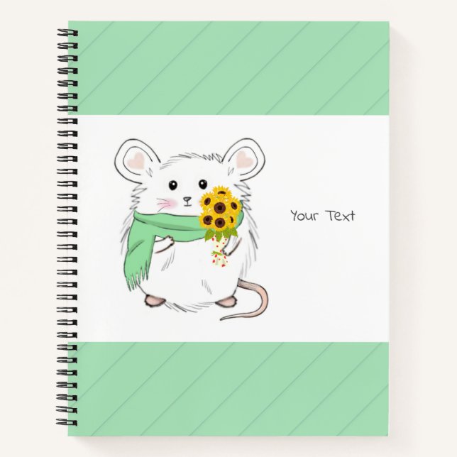 Niedlicher kleiner Hamster und Sonnenblumen grün Notizbuch (Vorderseite)