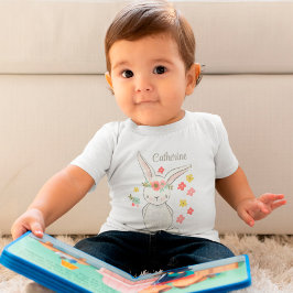 Niedlicher kleiner Hase mit Blume personalisierte  Baby T-shirt