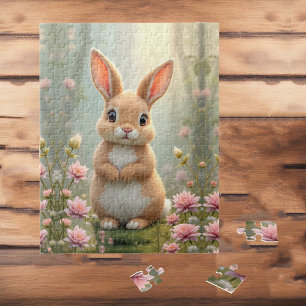 Niedlicher kleiner Hasen umgeben von Blume, Kinder