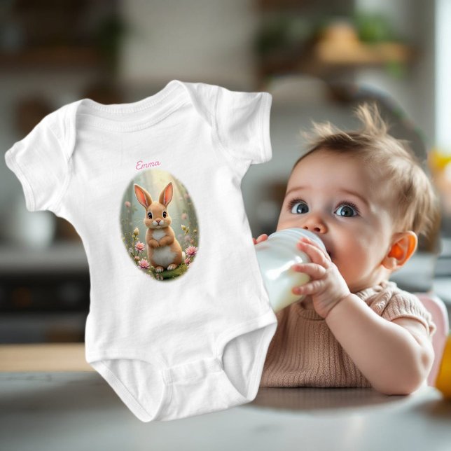 Niedlicher kleiner Hasen umgeben von Blume, Kinder Baby Strampler (Von Creator hochgeladen)