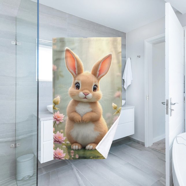 Niedlicher kleiner Hasen umgeben von Blume, Kinder Handtuch (Von Creator hochgeladen)