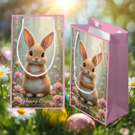 Niedlicher kleiner Hasen umgeben von Blume, Kinder Kleine Geschenktüte