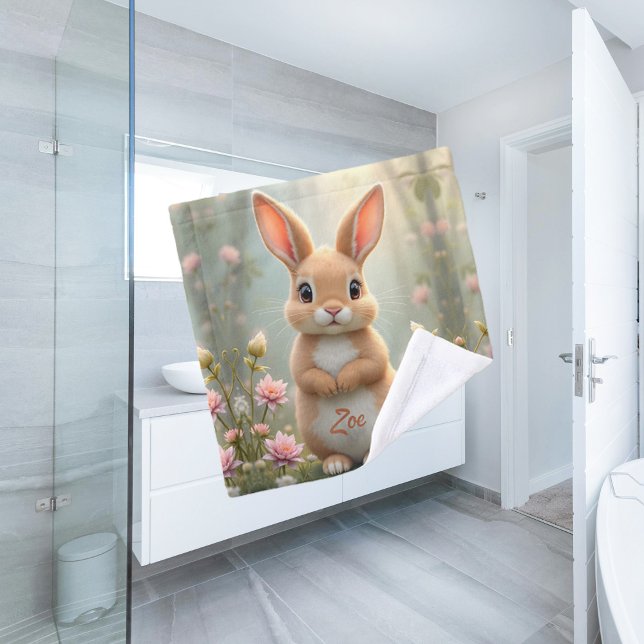 Niedlicher kleiner Hasen umgeben von Blume, Kinder Waschlappen (Von Creator hochgeladen)