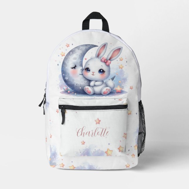 niedlicher kleiner Hasen und Mond Bedruckter Rucksack (Vorderseite)