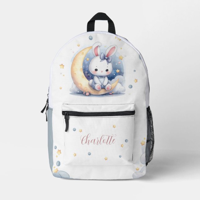 niedlicher kleiner Hasen und Mond Bedruckter Rucksack (Vorderseite)