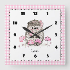 Niedlicher kleiner Igel, benutzerdefiniert rosa Quadratische Wanduhr