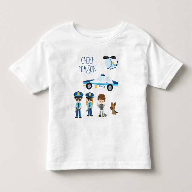 Niedlicher kleiner Kid-Cartoon-Polizist mit Vornam Kleinkind T-shirt (Vorderseite)