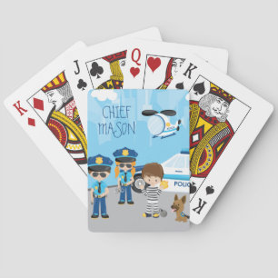 Niedlicher kleiner Kid-Cartoon-Polizist mit Vornam Spielkarten