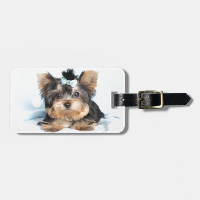 Niedlicher kleiner kleiner Yorkie Welpenentwurf Gepäckanhänger (Vorderseite horizontal)