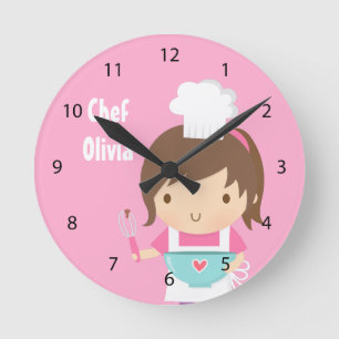 Niedlicher kleiner Kochs-Bäcker-Mädchen-Raum-Dek Runde Wanduhr