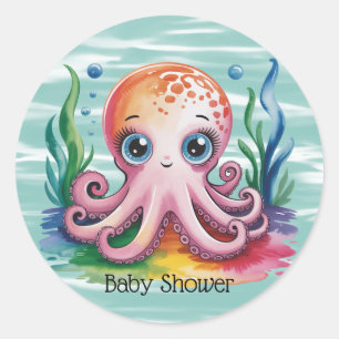 Niedlicher kleiner Kraken unter dem Meer Runder Aufkleber