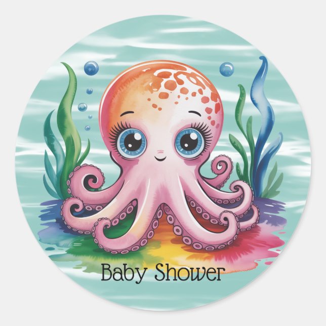Niedlicher kleiner Kraken unter dem Meer Runder Aufkleber (Vorderseite)