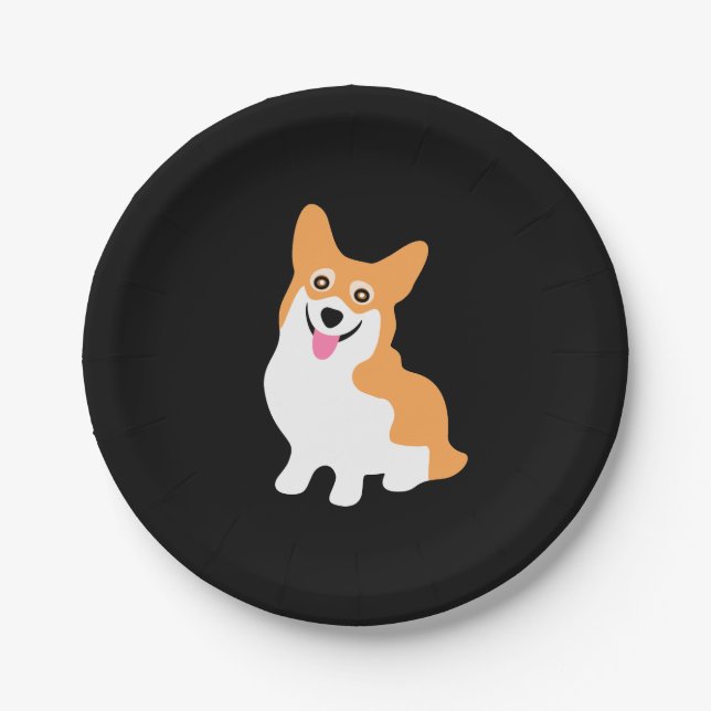 Niedlicher kleiner lächelnder Corgi-Welpe Pappteller (Vorderseite)