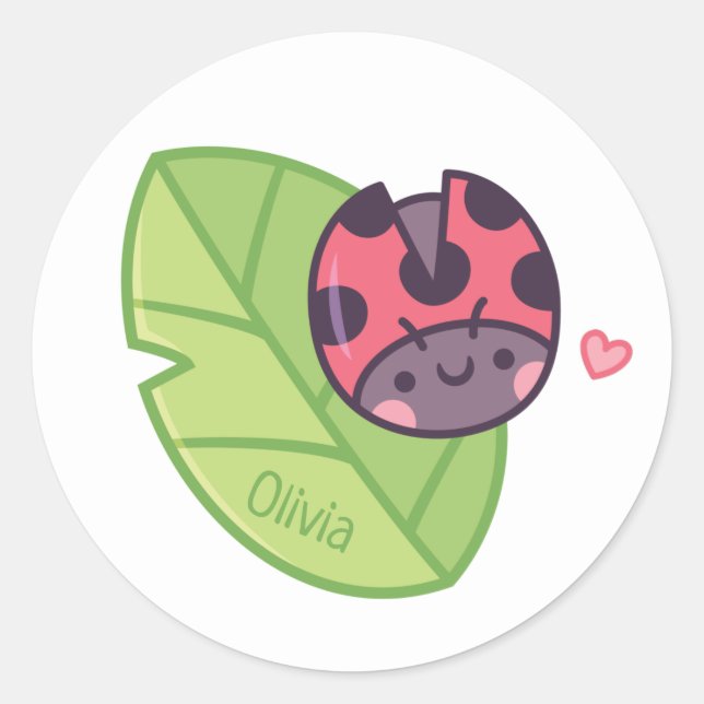 Niedlicher kleiner Ladybug auf Leaf Kinder Persona Runder Aufkleber (Vorderseite)