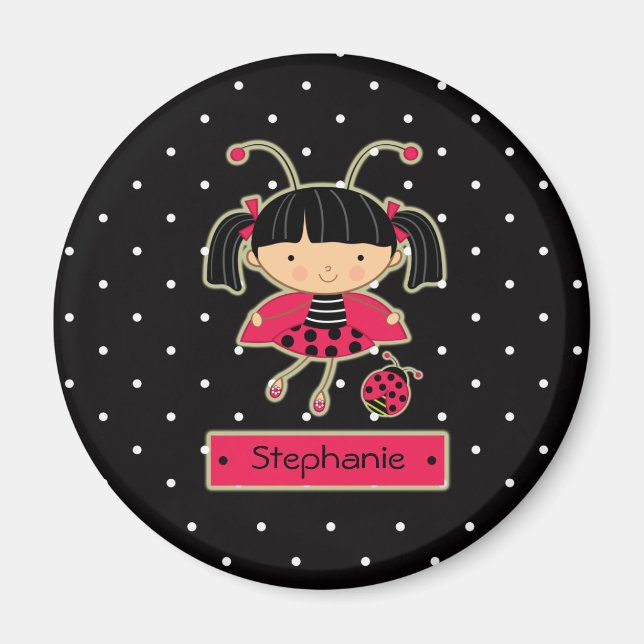 Niedlicher kleiner Ladybug-Mädchen personalisierte Magnet (Vorne)