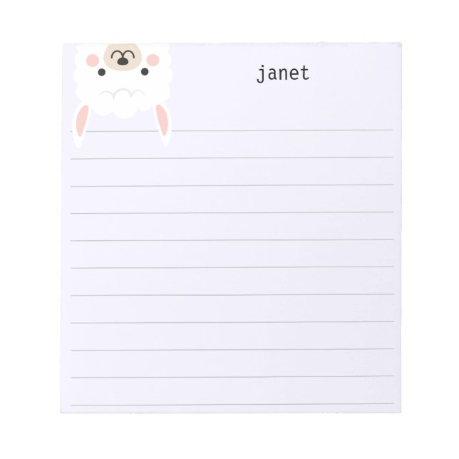 Niedlicher kleiner Llama, Lila Personalisierte Lin Notizblock (Vorderseite)