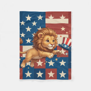 Niedlicher kleiner Löwe mit amerikanischer Flagge Fleecedecke