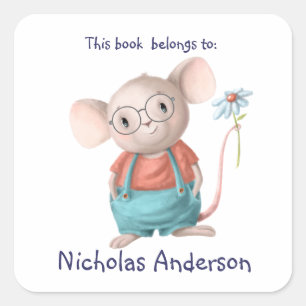 Niedlicher kleiner Maus Tier Cartoon mit Brille Quadratischer Aufkleber